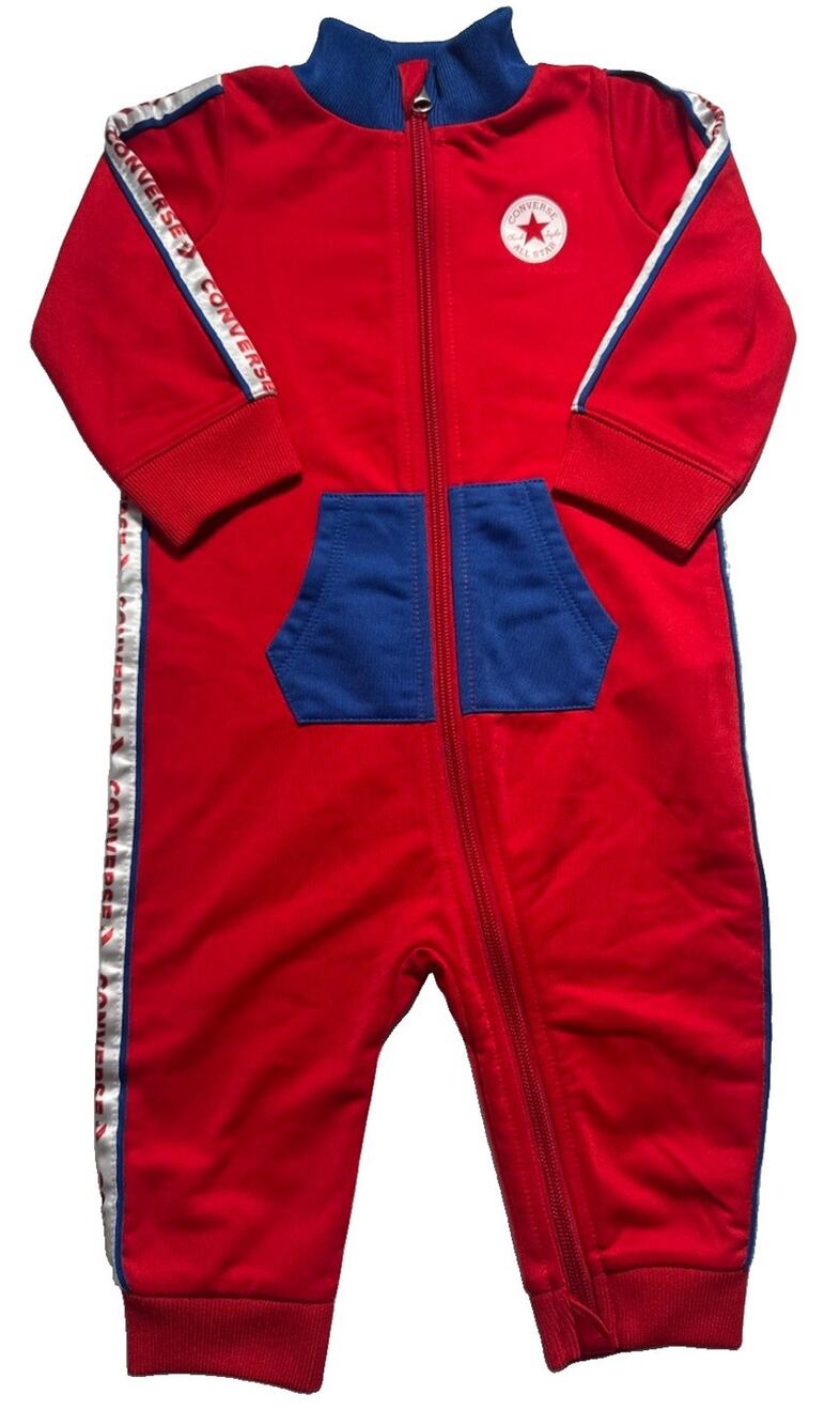 Converse Chuck Taylor Infant 9M Red Blue Track Suit One Piece Zip Romper Logo